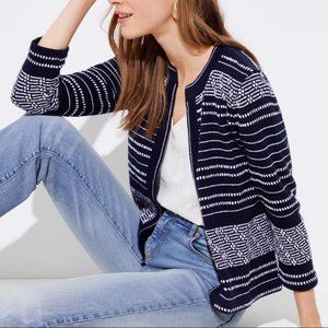 NWT LOFT Geo Stripe Knit Cardigan - Navy & White